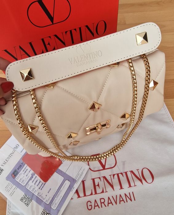 Geanta damă nude Valentino Garavani/Italia,accesorii metalice aurii
