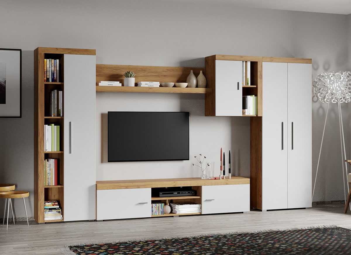 Set Mobila Living Golden Oak Alb / Stejar Auriu C11