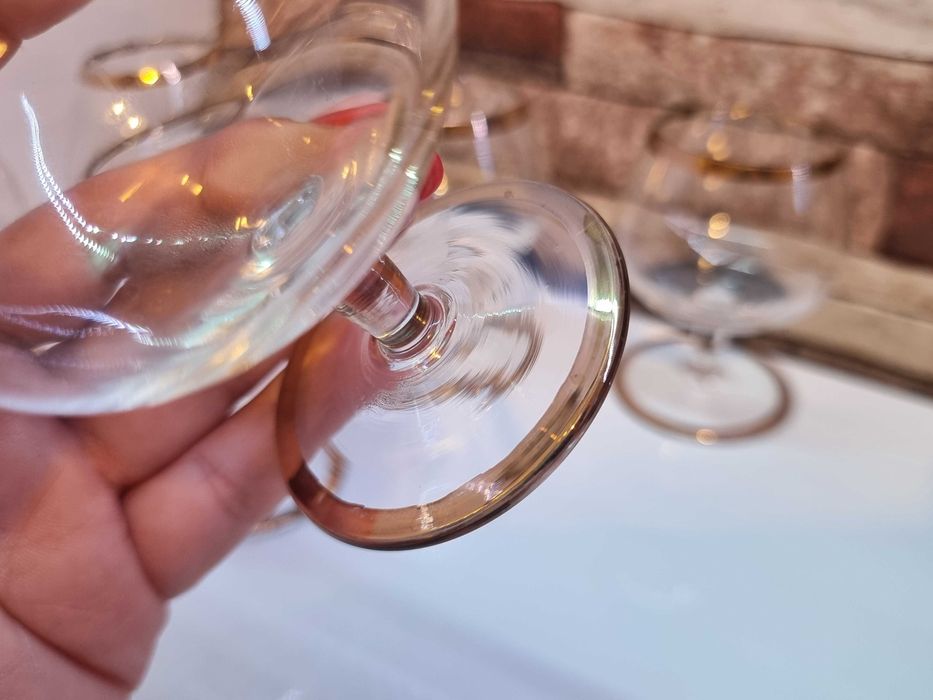 Set 6 pahare vechi de cristal, coniac, pictate manual