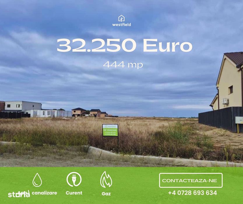 Teren de vanzare 444 mp între case – utilități la front