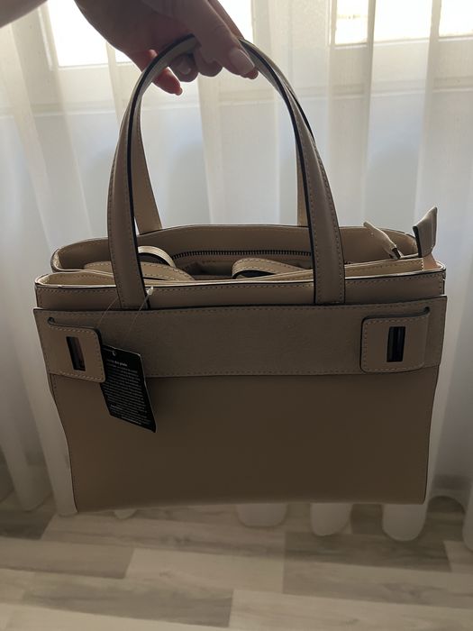 Geanta bej Enzo Bertini piele naturala noua cu eticheta