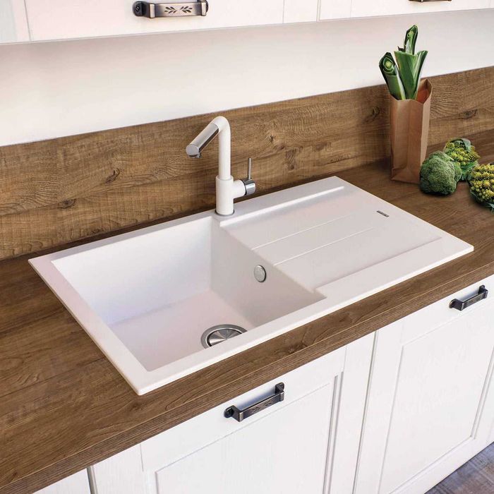 Chiuveta bucatarie granit CookingAid Amanda AM7810 Alba cu picurator