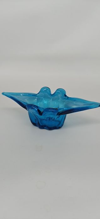 Советская ваза конфетница из голубого стекла, СССР