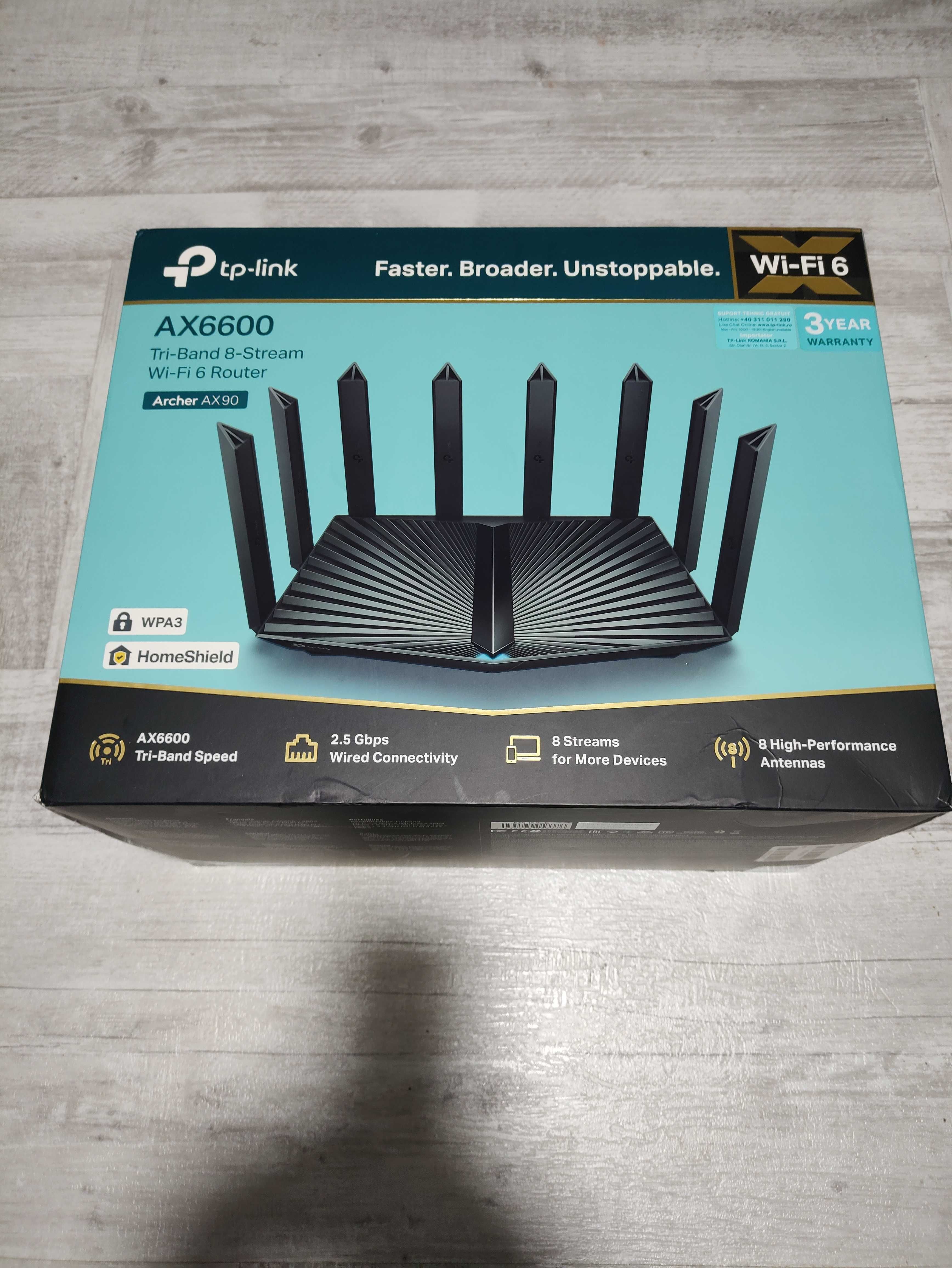 TP-LINK Archer AX90 router wireless gigabit 8 antene. Resigilat eMAG!