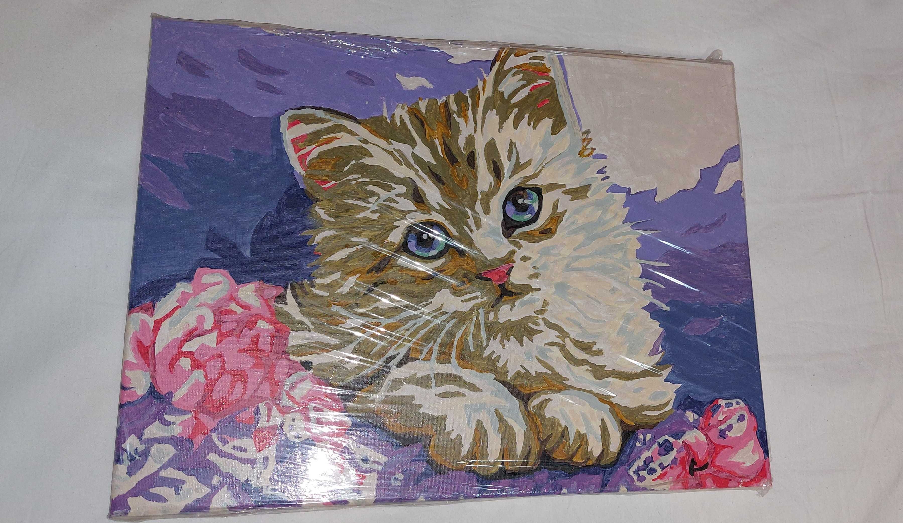 Картина котка  рисувана по номера