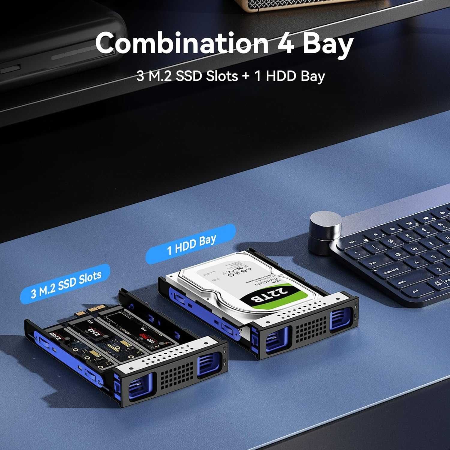 Cenmate хибриден корпус за 2.5/3.5" твърд диск+3*M.2 NVMe с вентилатор