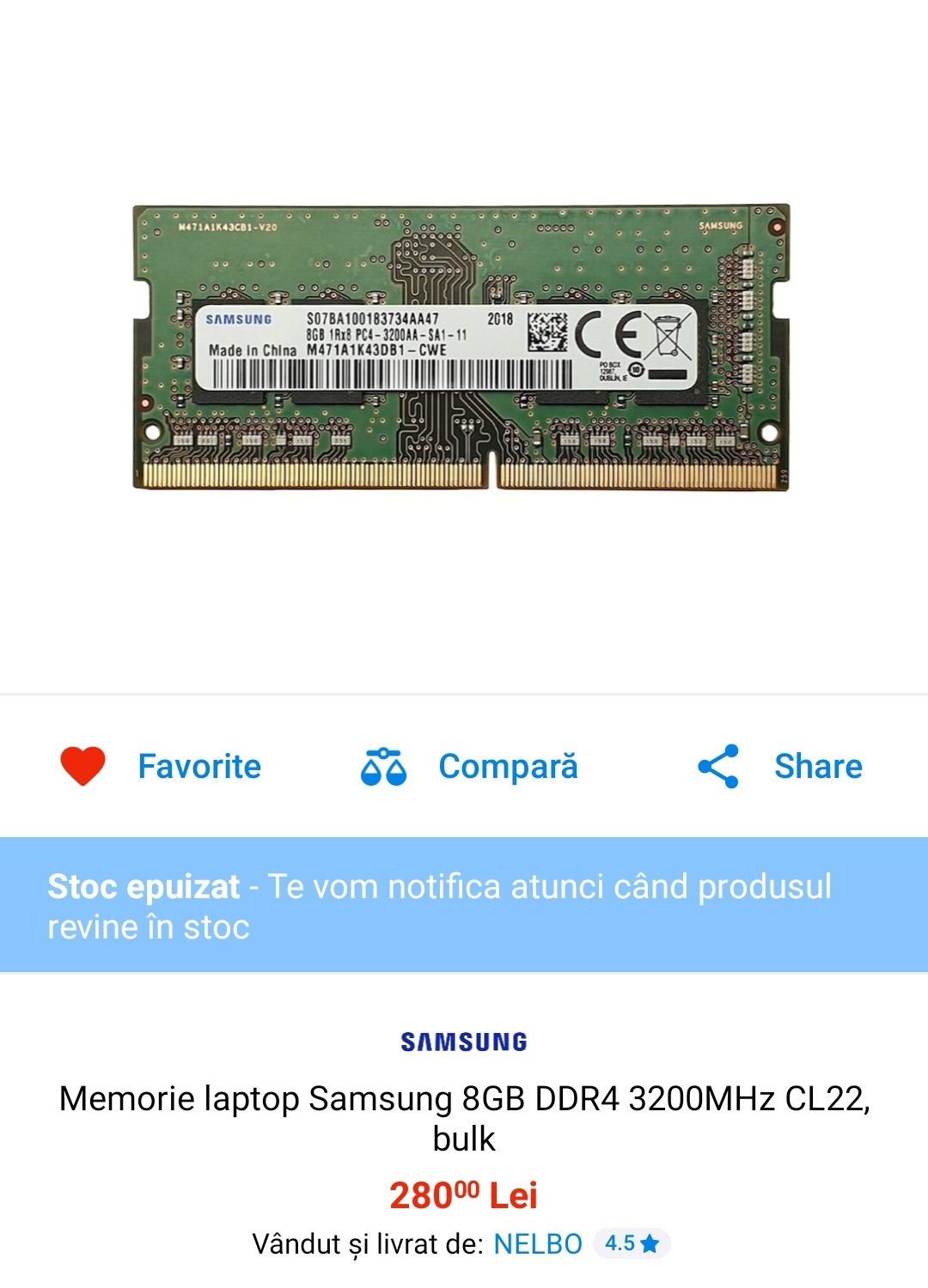 8 Gb DDR 4 Samsung nou.