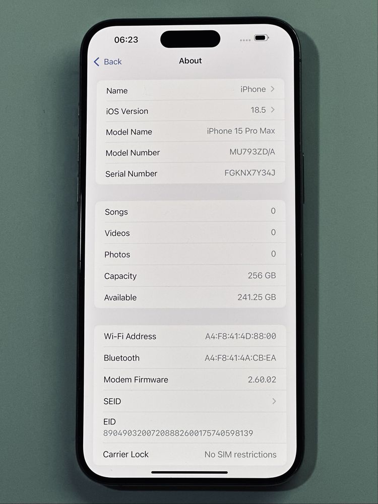 iPhone 15 Pro Max 94% battery