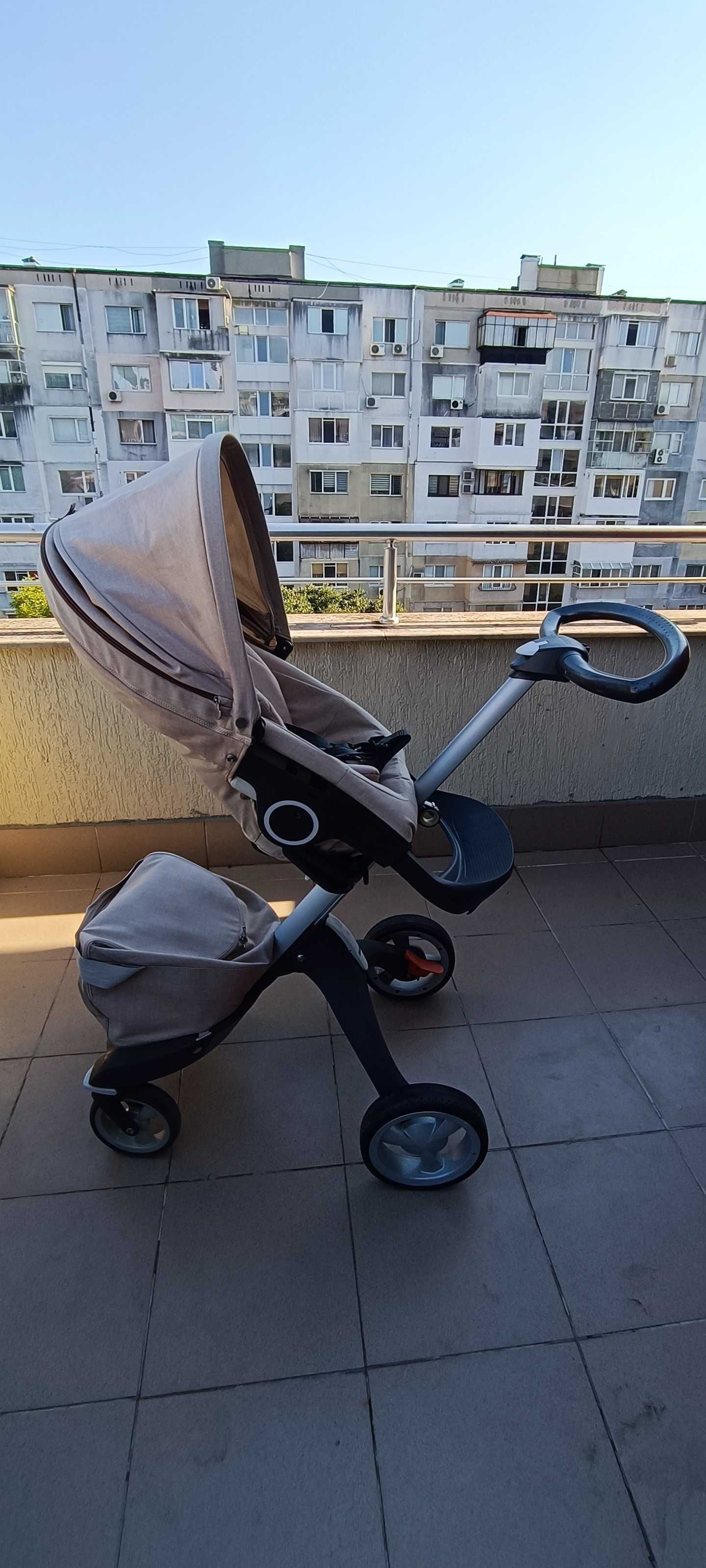 Детска количка Stokke Xplory X Stroller + Кош за новородено в бежово