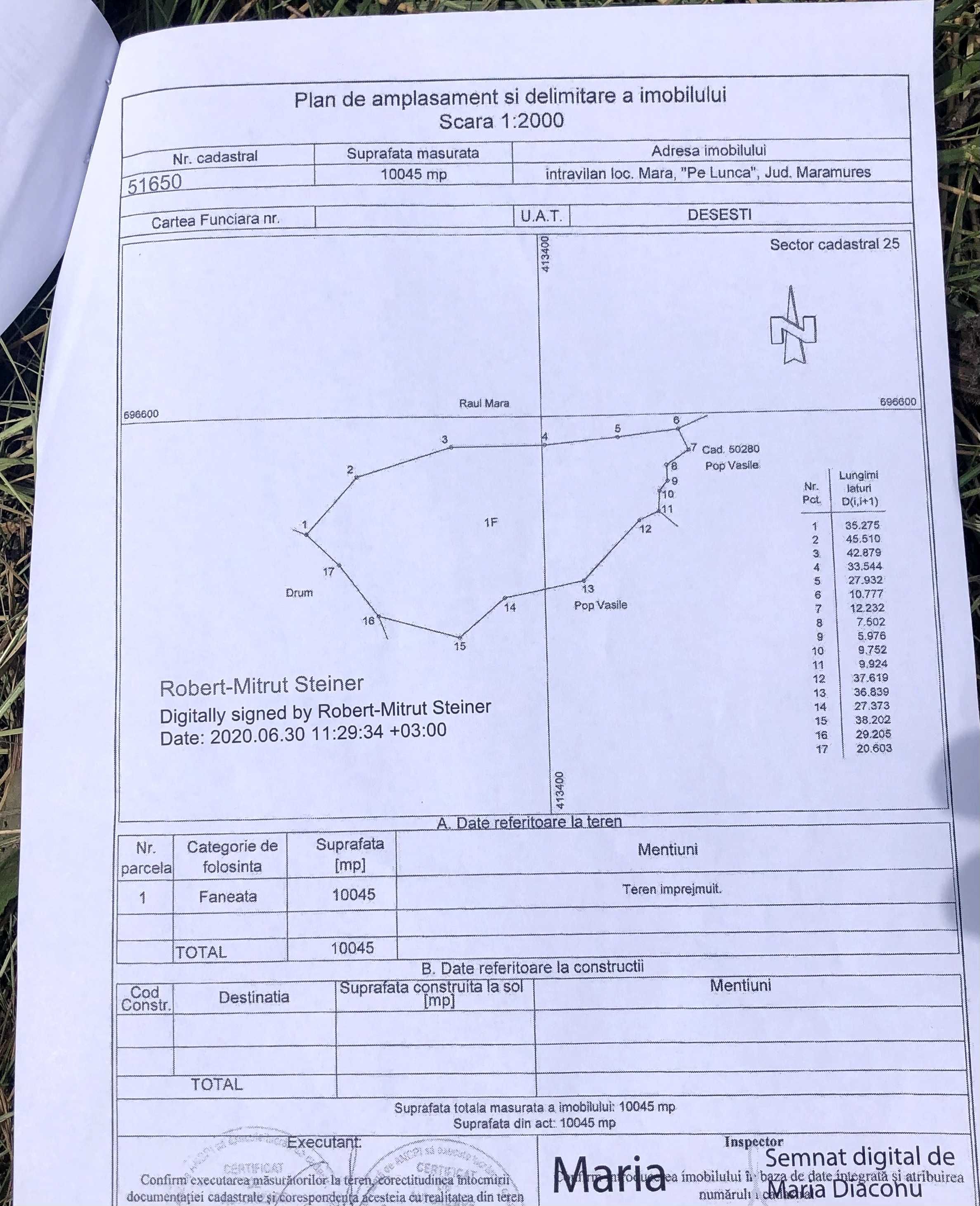 Teren intravilan in localitatea Mara cu 200m deschidere la râul Mara