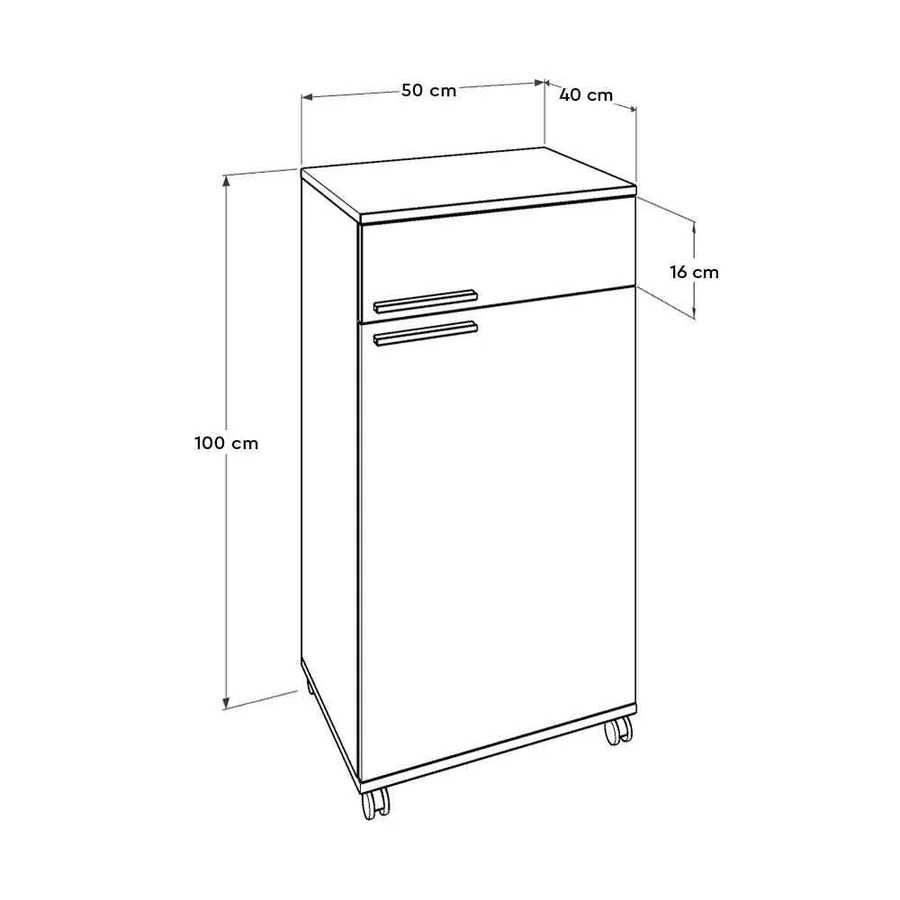 Corp Mobil, cu usa, sertar si rotile, Alb, 50 x 100 x 40 cm