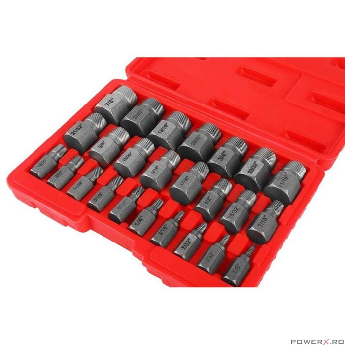 Set extractoare pentru suruburi rupte 3-23 mm, 25 piese, Kraft