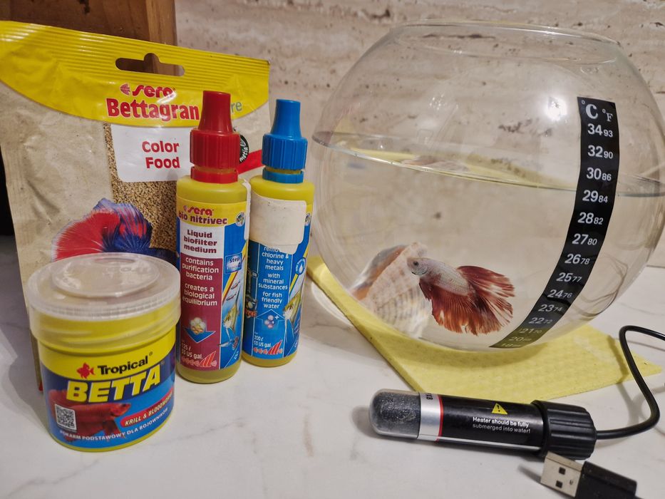 Betta+acvariu 6 ltr+mancare+incaltzator+solutii pentru apa