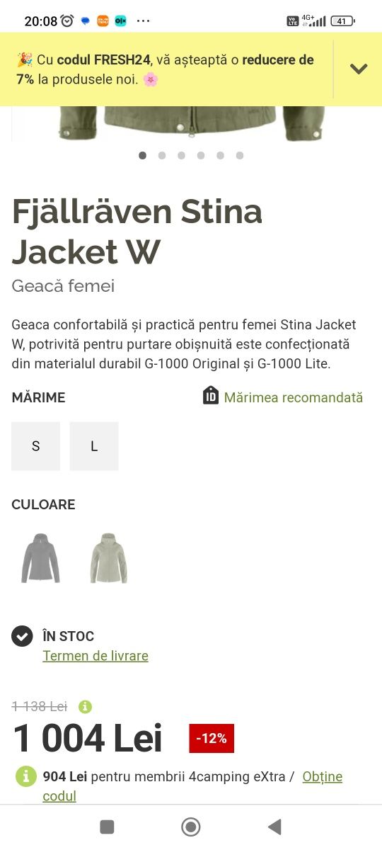 Geaca Fjällräven Stina Jacket dama S/M munte drumeție fjallraven tura