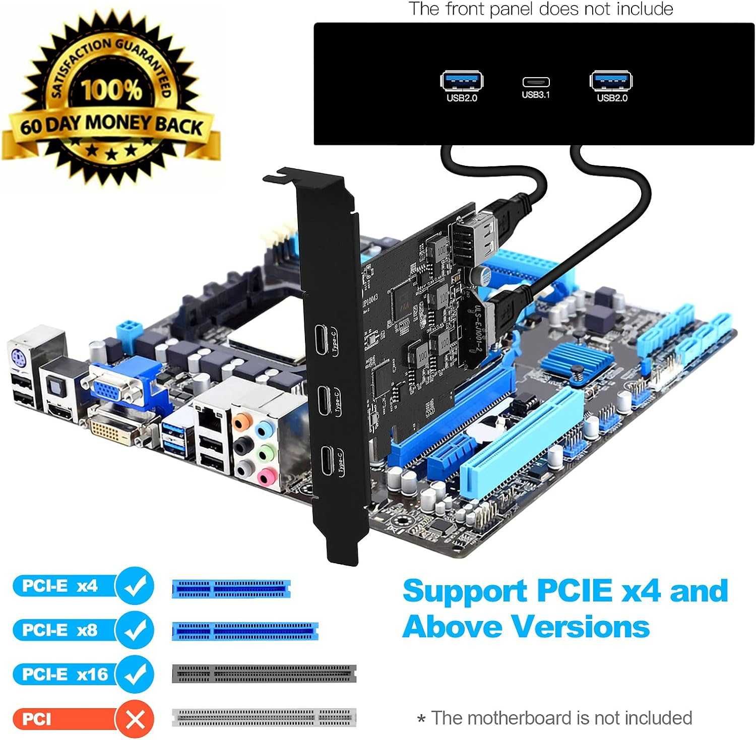 USB C PCIe карта 5 порта PCIe 4X към USB 3.2 Gen2 10 Gbps с 3 USB C
