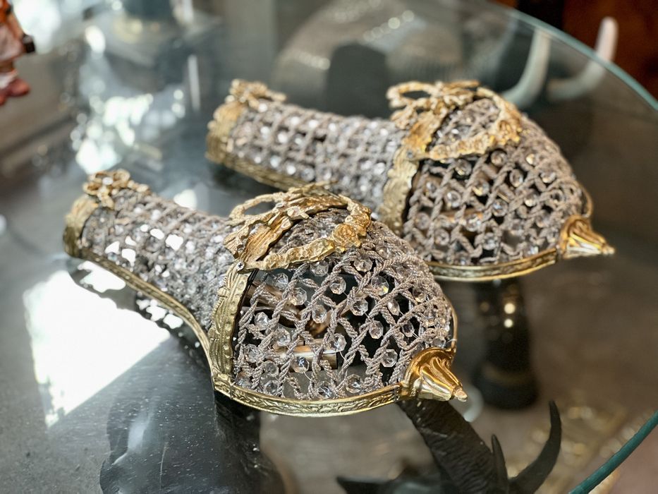 Pereche Aplice Bronz / Cristal *** vintage / antic / vechi / retro ***