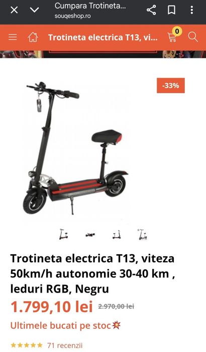 Vând trotineta Electrica T13 45km/H