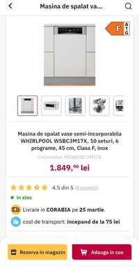 Masina de spalat vase whirlpool noua