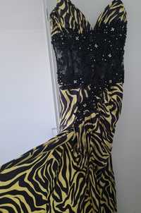 Rochie eleganta galben cu negru