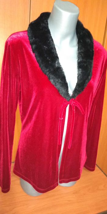 Cardigan/ Bolero rosu cu guler blanita neagra, dama, M-L