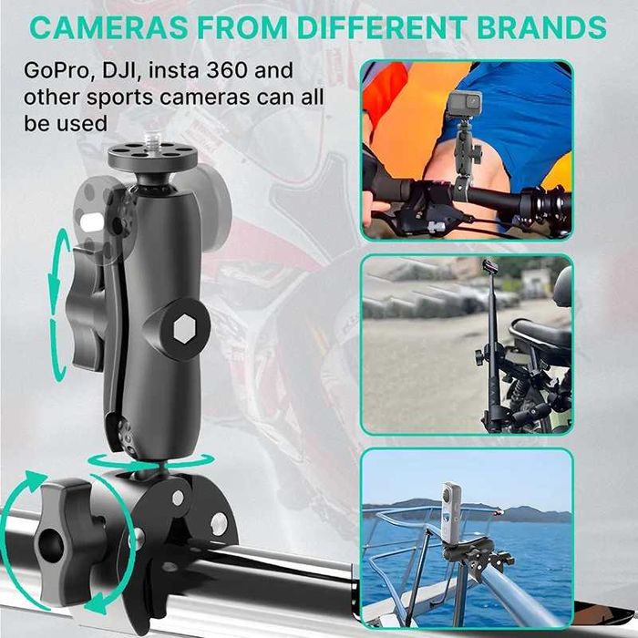 Clema cu prindere dubla pentru camere actiune GoPro, Insta360 3 marimi