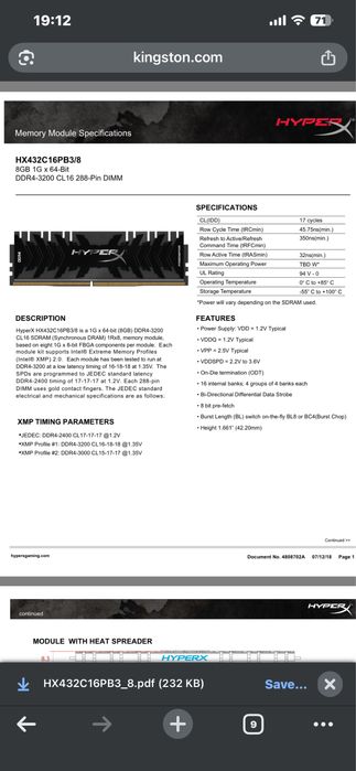 Memorie Ram 16 GB (2x8) HyperX Predator DDR4-3200mhz CL16