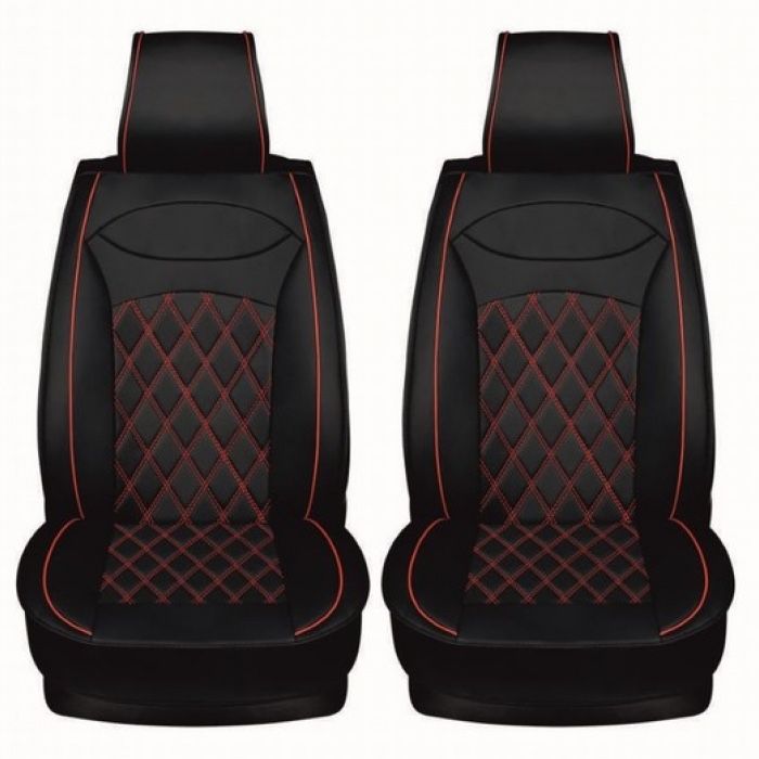 Кожена тапицерия за автомобил Черна с червен шев