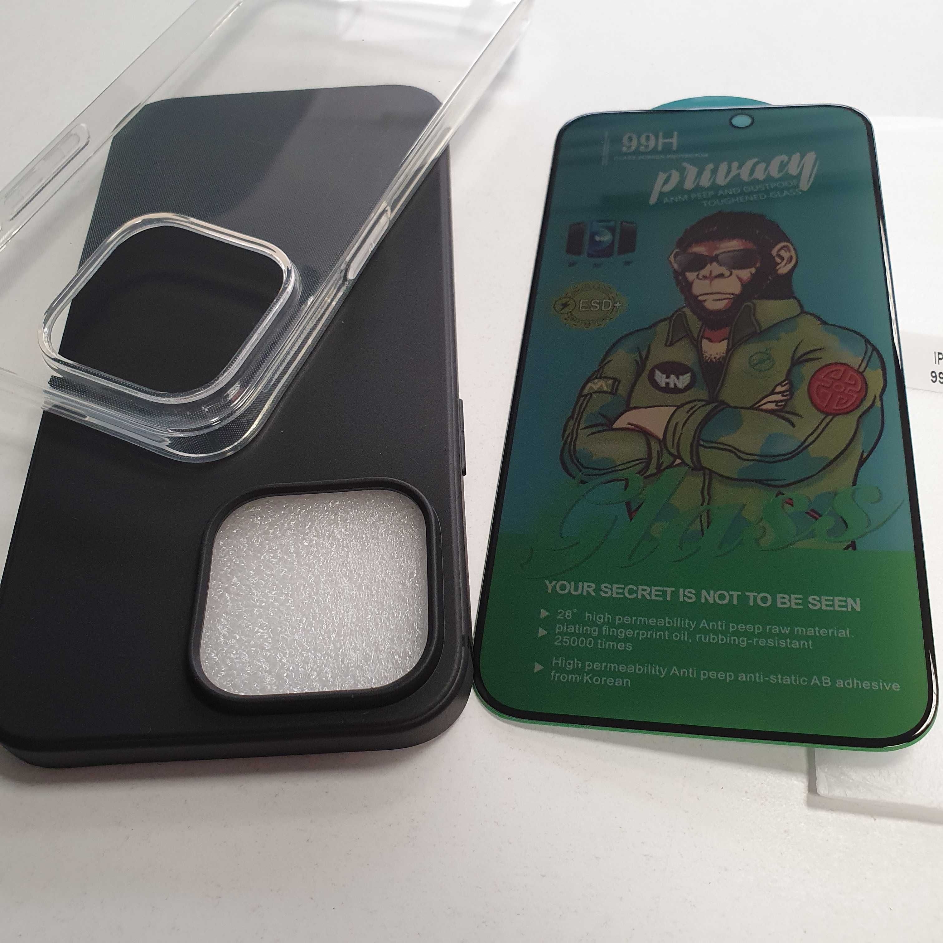 Set iPhone 15 Pro Max - Folie Sticla Privacy + Husa Silicon Slim