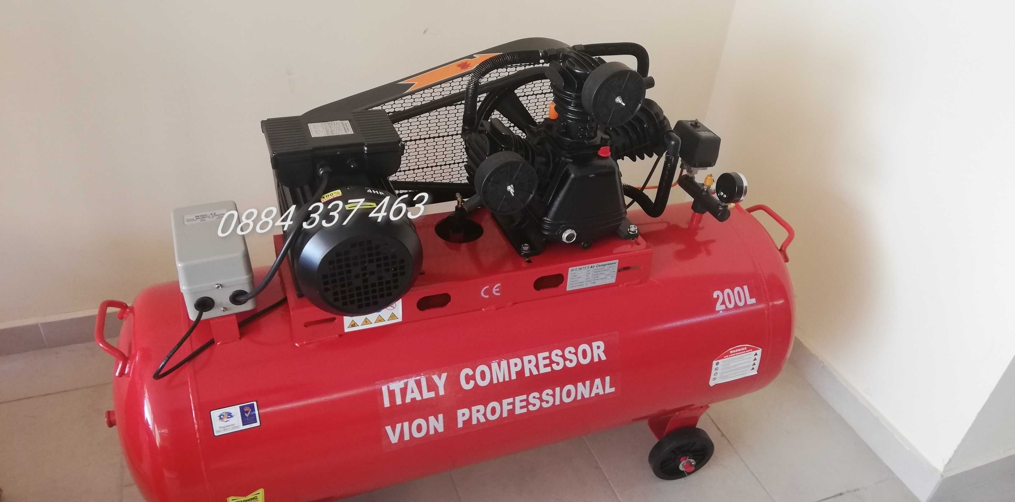 Нов компресор за въздух 200 литра , с усилен дебит 12.5 бара налягане