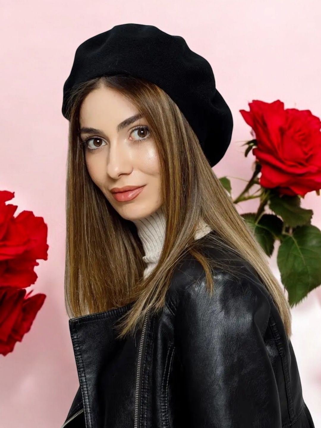 Beret to'qilgan, ayollar shapkasi, 2 qatlamli qalin, kuz, qish, bahor