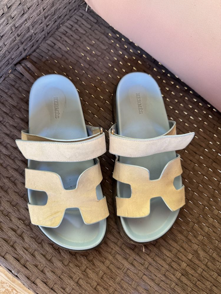 Hermes baby blue велурени чехли