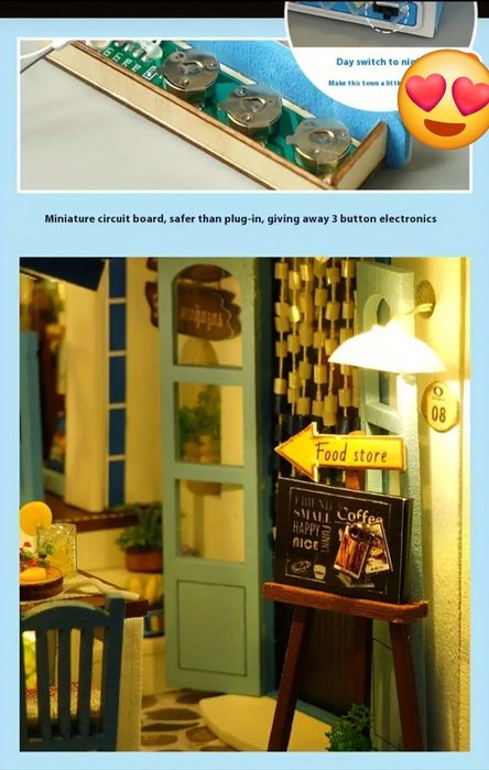DIY Book Nook 3D дървен пъзел/ къща миниатюра с LED светлини / книгора