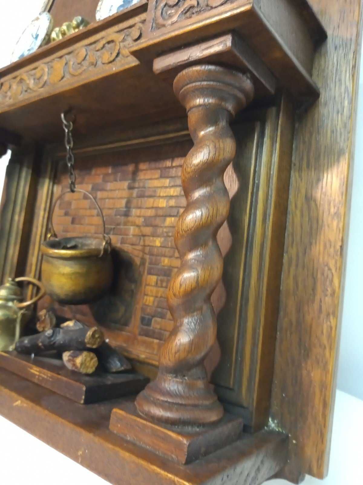 Уникален дървен макет на камина с огнище с детайлни миниатюри