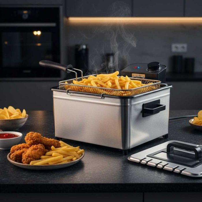 Фритюрник Cheffinger CF-EDP5.0 –5L,2000W,неръждаема стомана,3 кошници