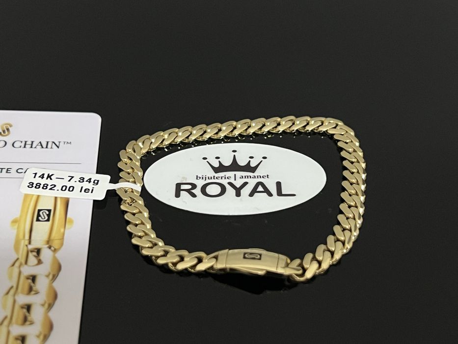 Bijuteria Royal CB : Bratara aur nou 14k unisex Monaco stil Cuban 7,34
