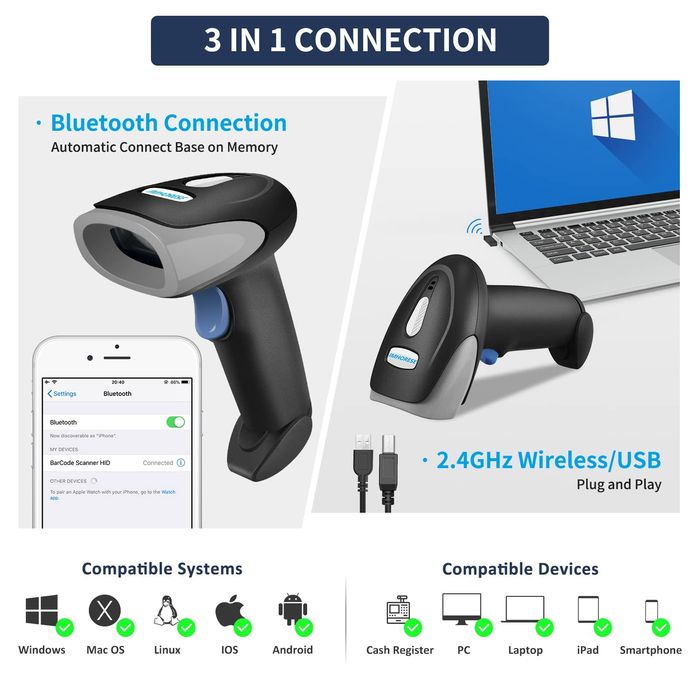 Bluetooth Баркод скенер четец IMHORESE C6150BT - Bluetooth 1D CCD