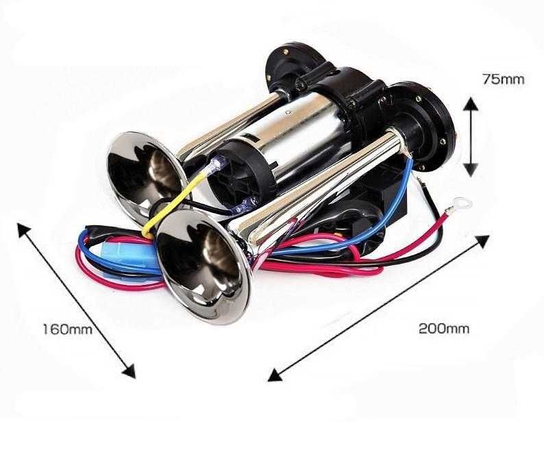 Тромба 12V, 125dB, двойна, с интегриран компресор, хром