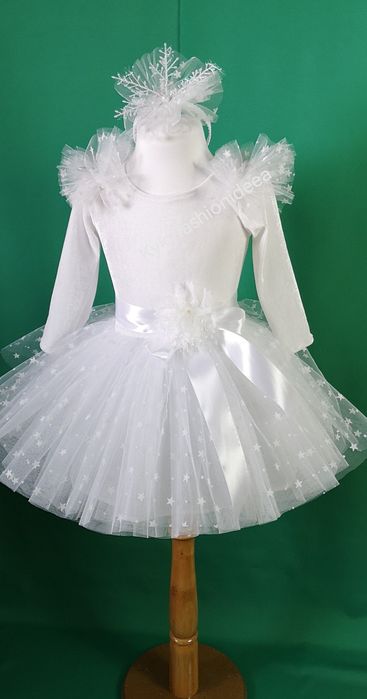 Rochiță fulg de nea costum serbare rochiță alba fete 4,5,6,7 ani