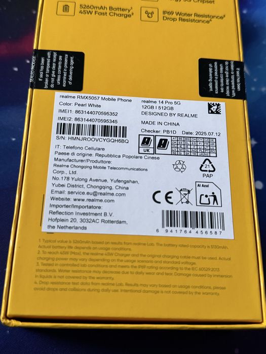 Telefon Mobil Realme Note 14 Pro 5G , 512GB/12 , Nou sigilat , Alb .