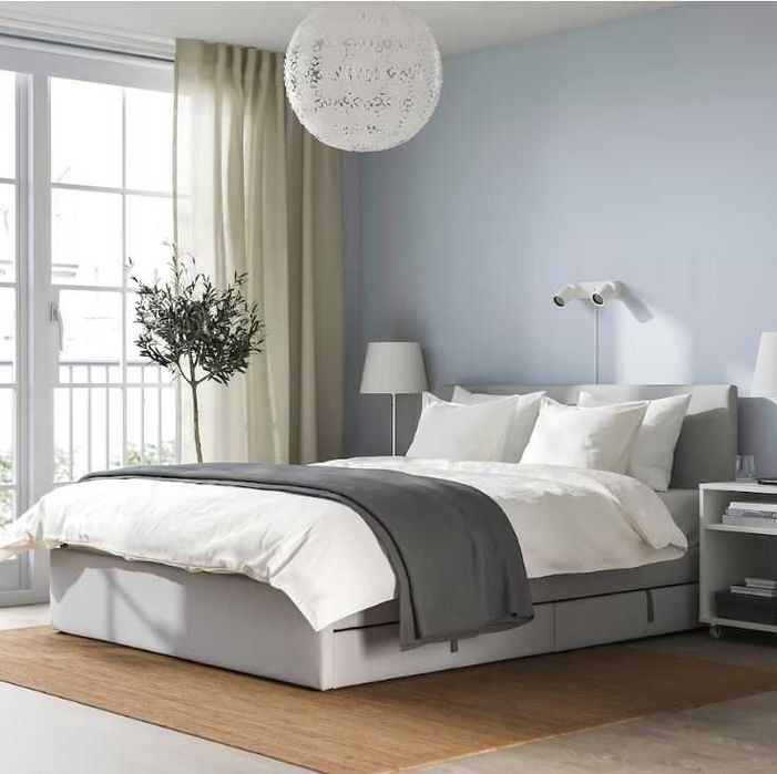 Vand GLADSTAD Pat tapiţat IKEA nou, 2 cutii depozitare,fara saltea