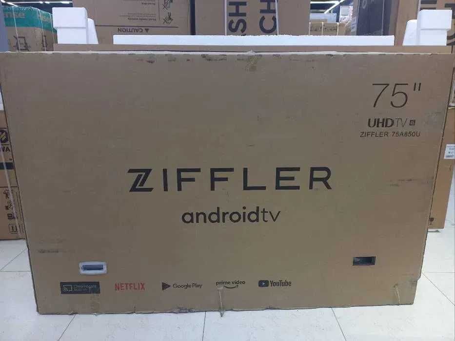 Телевизор ZIFFLER SmartTv 4K 75/65/55/50/43 + прошивка, РАССРОЧКА есть