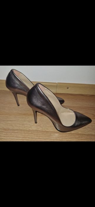 Pantofi piele stiletto metalici