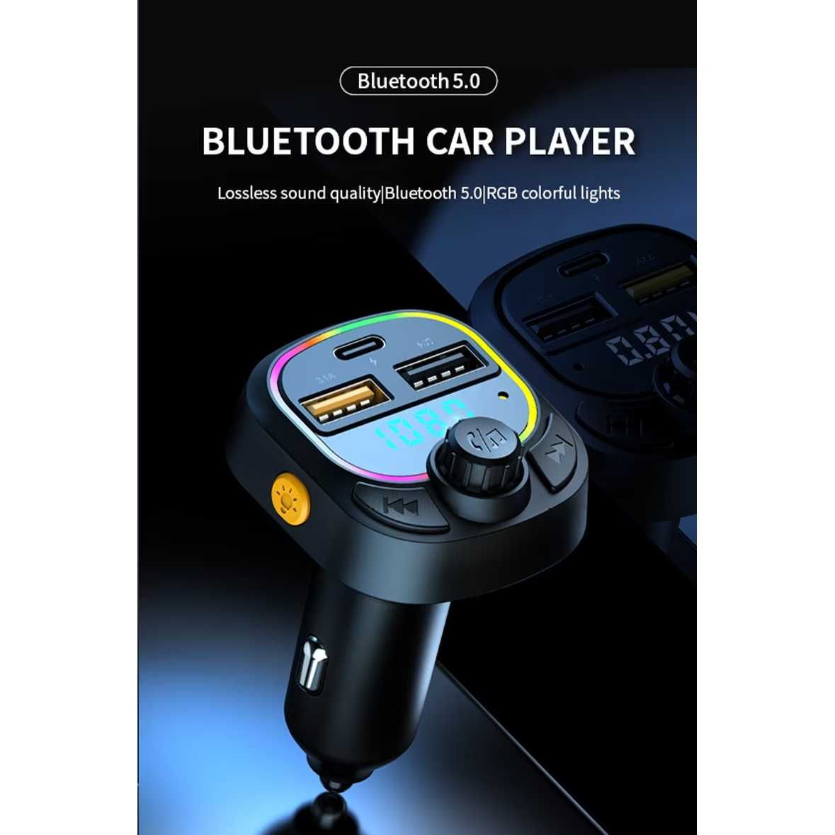 C28 CAR Bluetooth FM трансмитер - 3.1 А, 7 LED светлини, 2xUSB  TYPE C