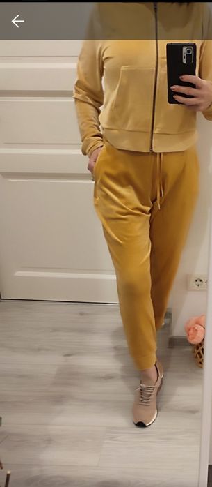 Trening gros din catifea fină, superb, 2 piese, galben auriu, S- M,