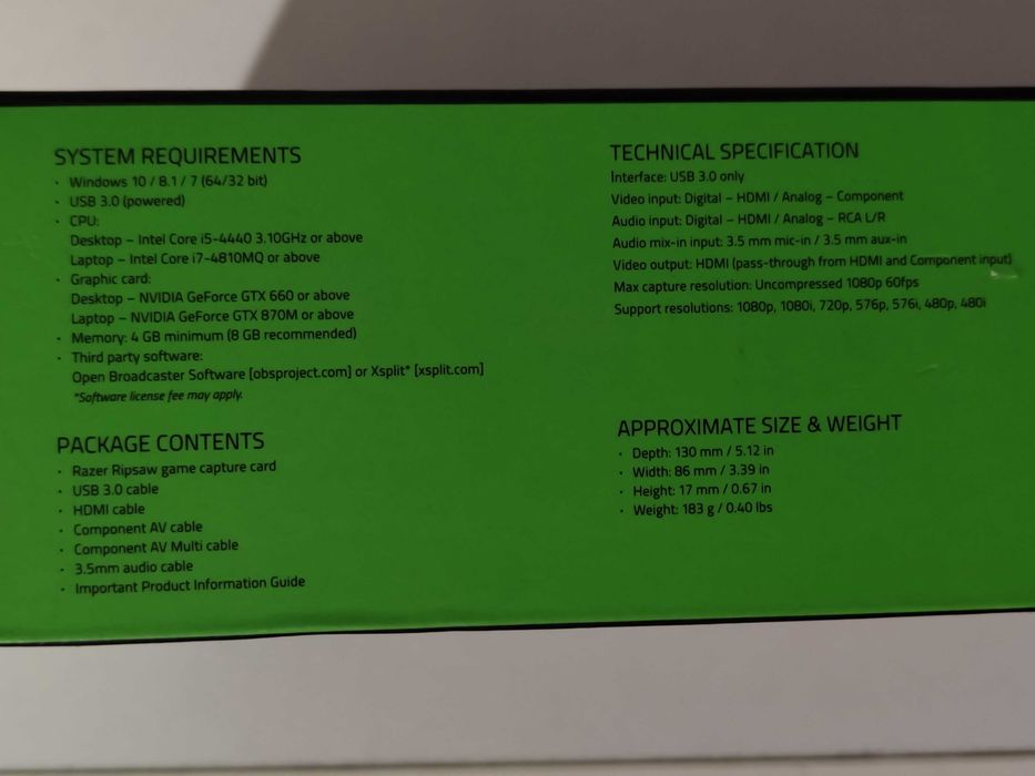 Placa de captura Razer Ripsaw 1080p60 Full HD