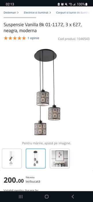 Set lampi suspendade Vanilla, din Dedeman