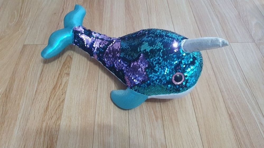 Pluș, balenă cu paiete reversibile 45 cm