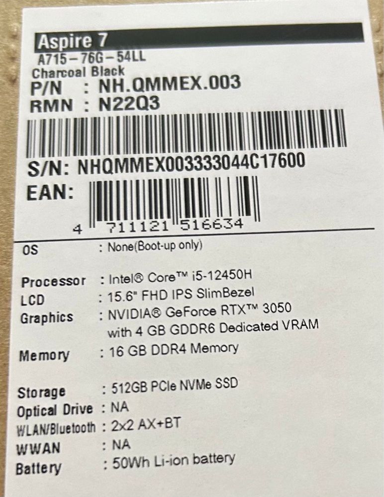 Laptop gaming acer Aspire 7