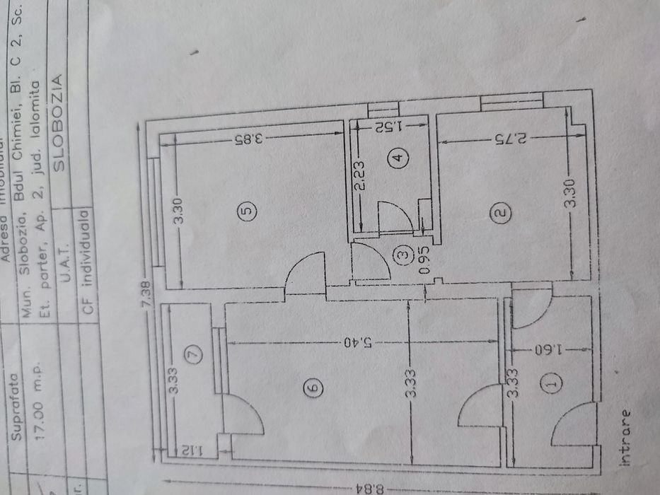 Vând apartament 2 camere zona Prefecturii