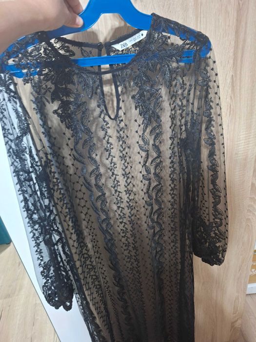 Rochie Zara neagra lunga,  cu dantela, marime 36